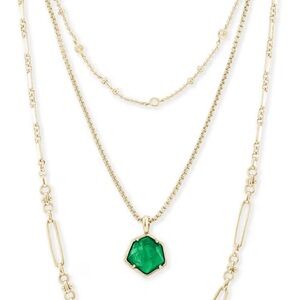 Kendra Scott Vanessa Gold Multi Strand Necklace In Jade Green Illusion